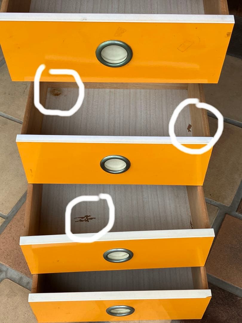 昭和レトロ オレンジ色 引き出し収納 チェスト 箪笥5段 レトロポップ 当時物