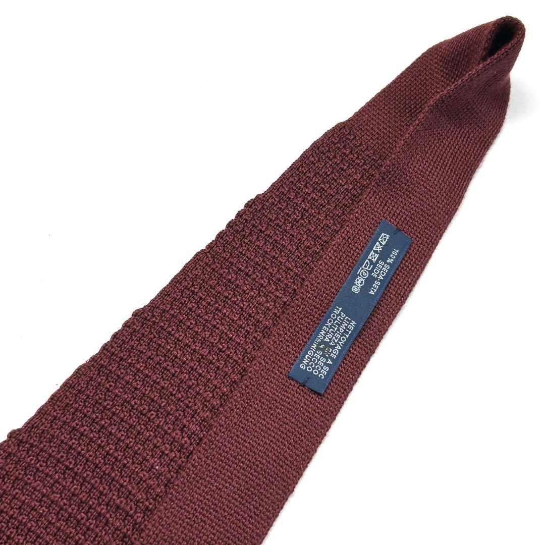 【新品タグ付き✨】エルメス ネクタイ ニットタイ レッド ロゴ刺繍 無地 シルク