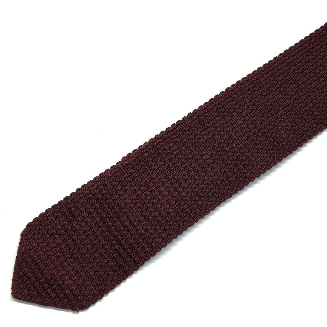 【新品タグ付き✨】エルメス ネクタイ ニットタイ レッド ロゴ刺繍 無地 シルク