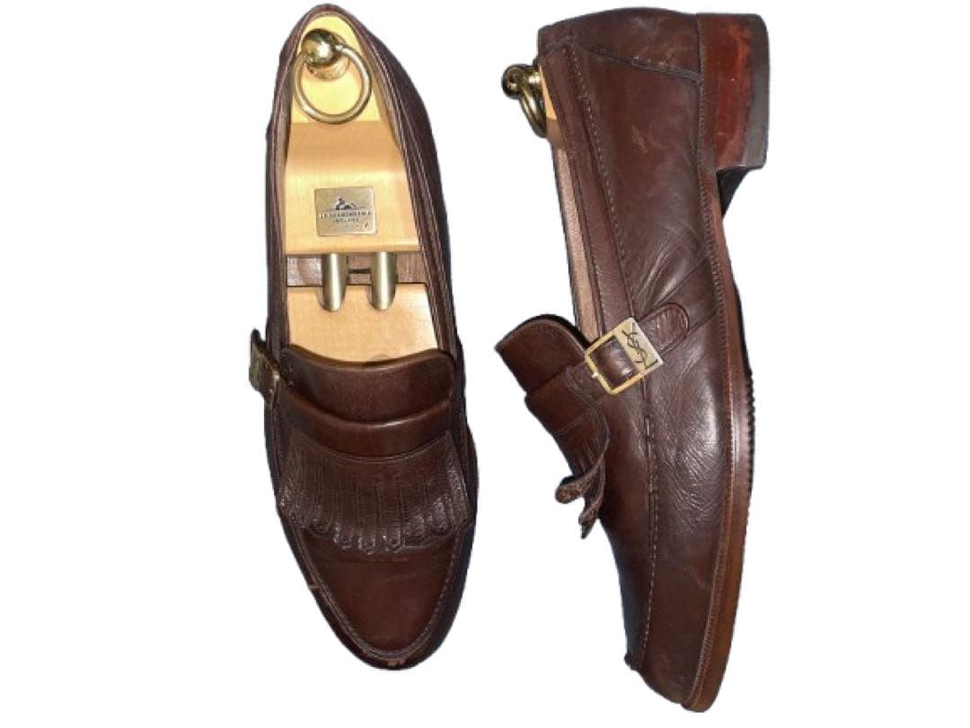 銘品ヴィンテージ【イヴ・サンローラン YSL】キルトローファーレザーシューズ