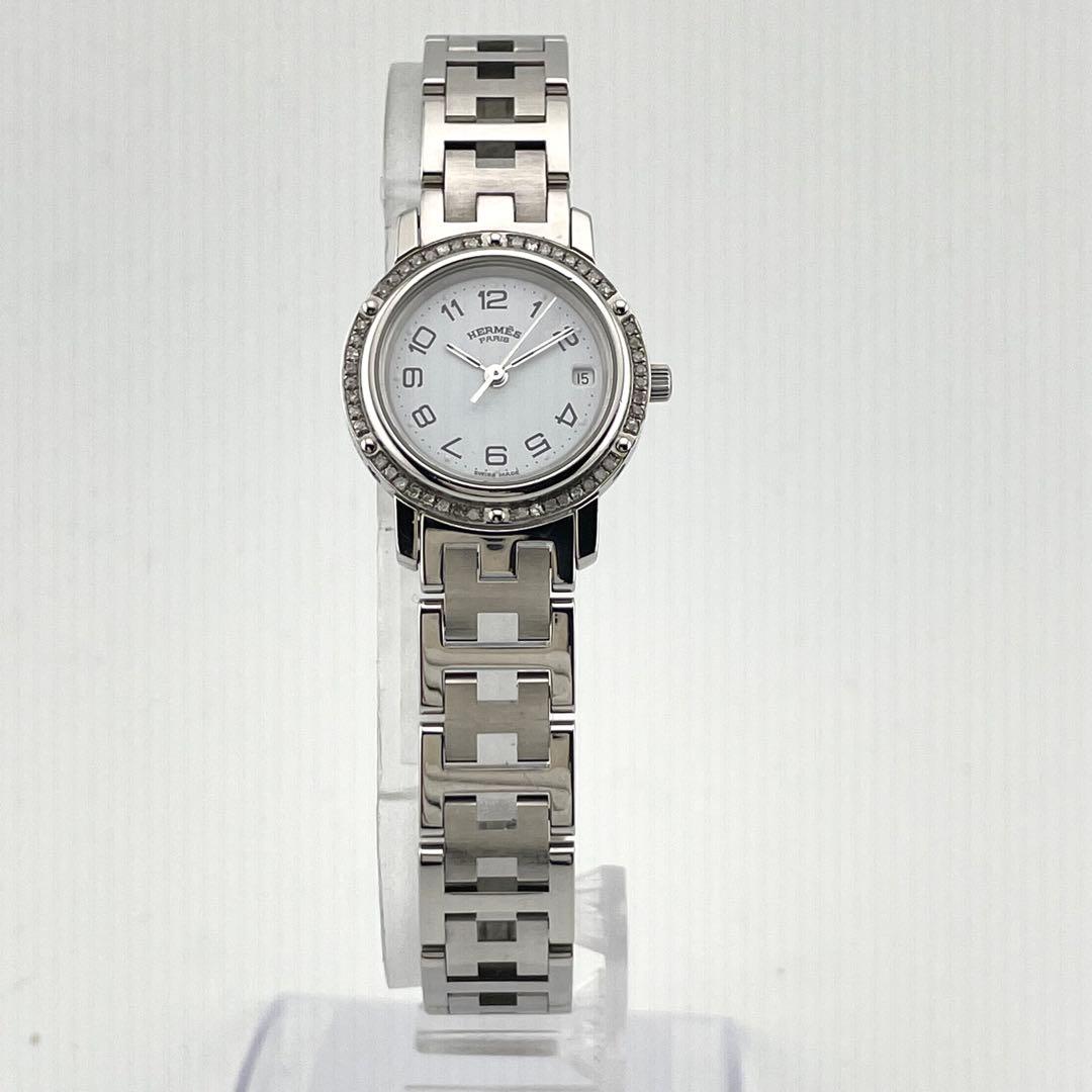 エルメス　クリッパー　ダイヤベゼル　デイト　腕時計　レディース　動作未確認