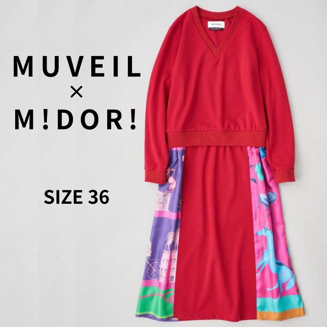 ✨美品✨MUVEIL×M!DOR! Vネック長袖プルオーバーコンビワンピース