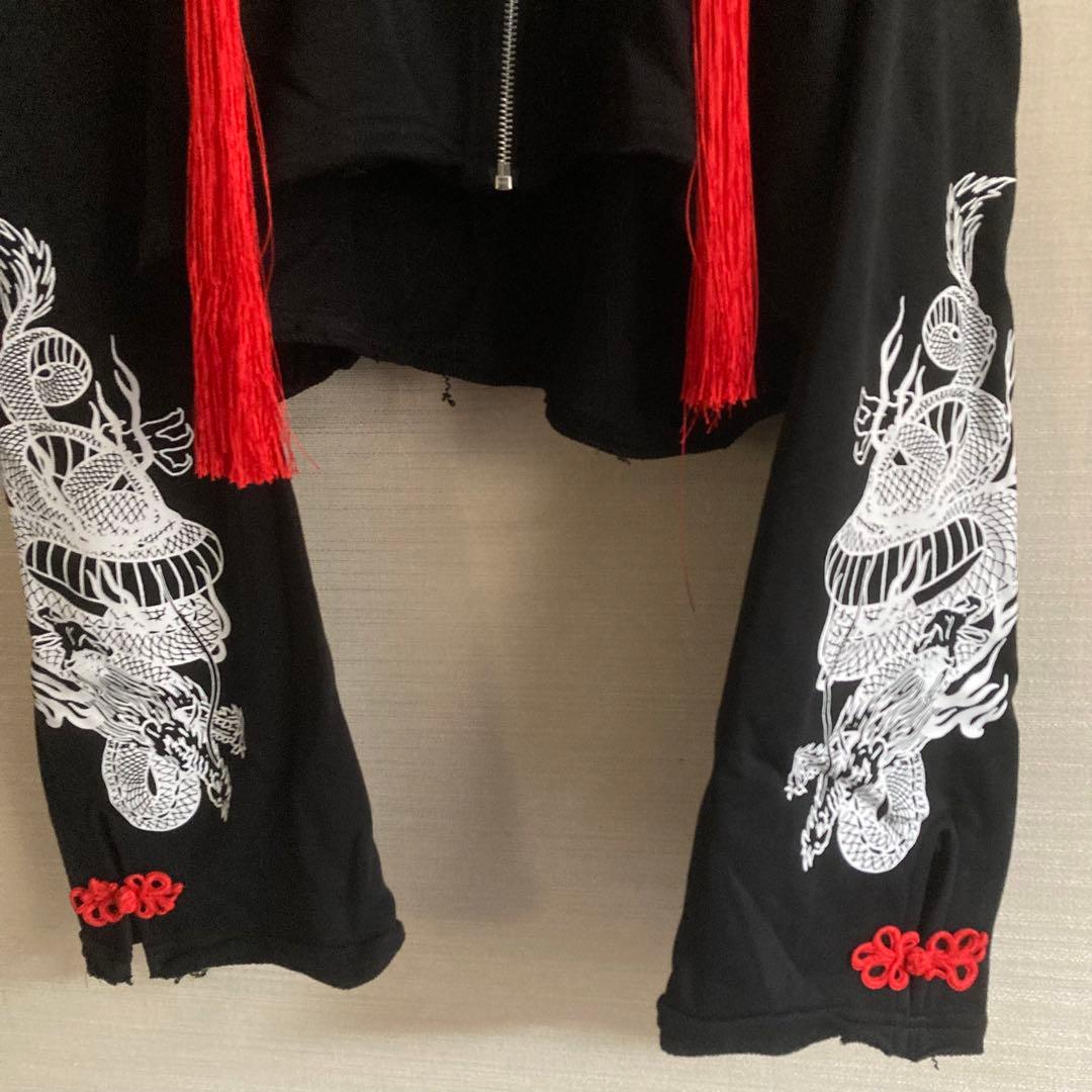 REFLEM レフレム クロップドチャイナパーカー ブラックレッド