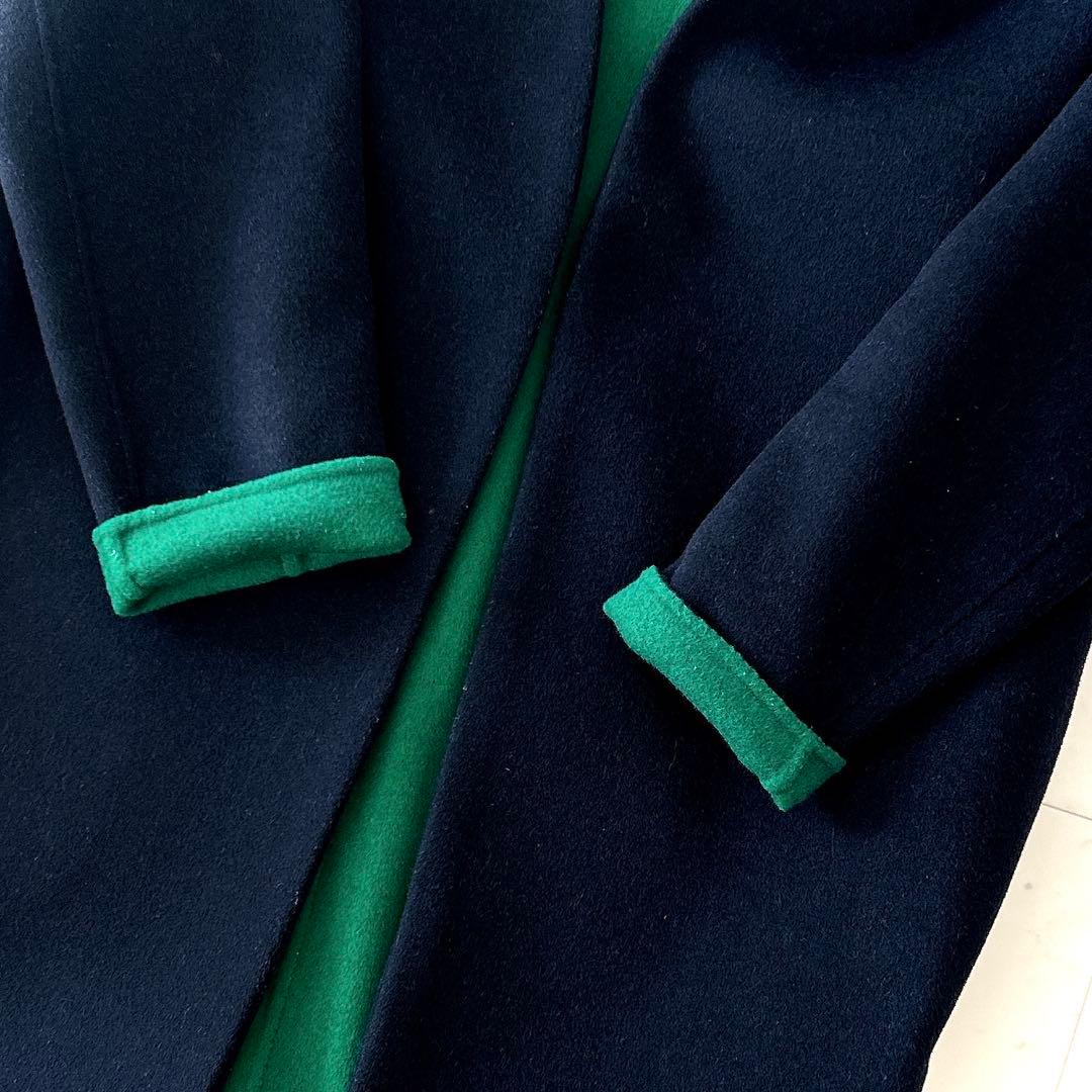 美品 エンフォルド ウールリバーノーカラーコート 36 コクーンシルエット 紺