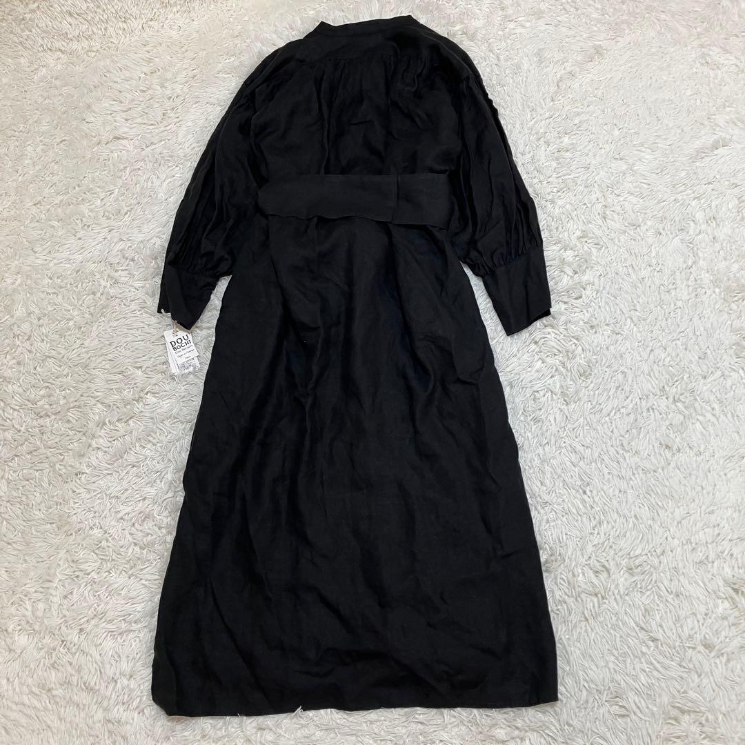 新品 ドゥボキ エリック ベルジェール スキッパーワンピース ベルト 黒 麻