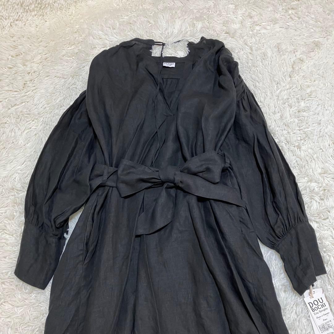 新品 ドゥボキ エリック ベルジェール スキッパーワンピース ベルト 黒 麻