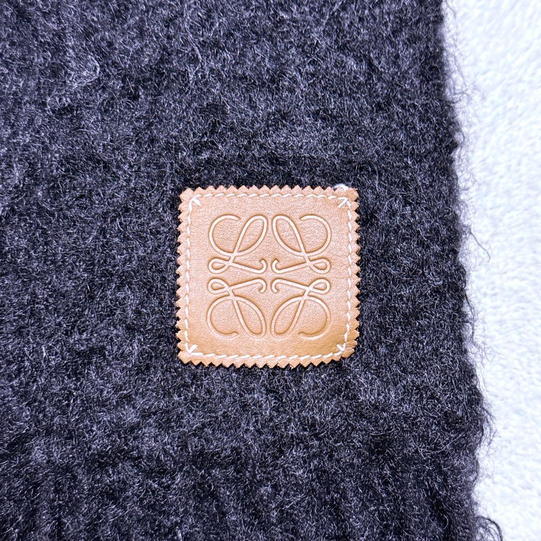 【未使用】LOEWE マフラー モヘア アナグラム フリンジ ブラック ロング