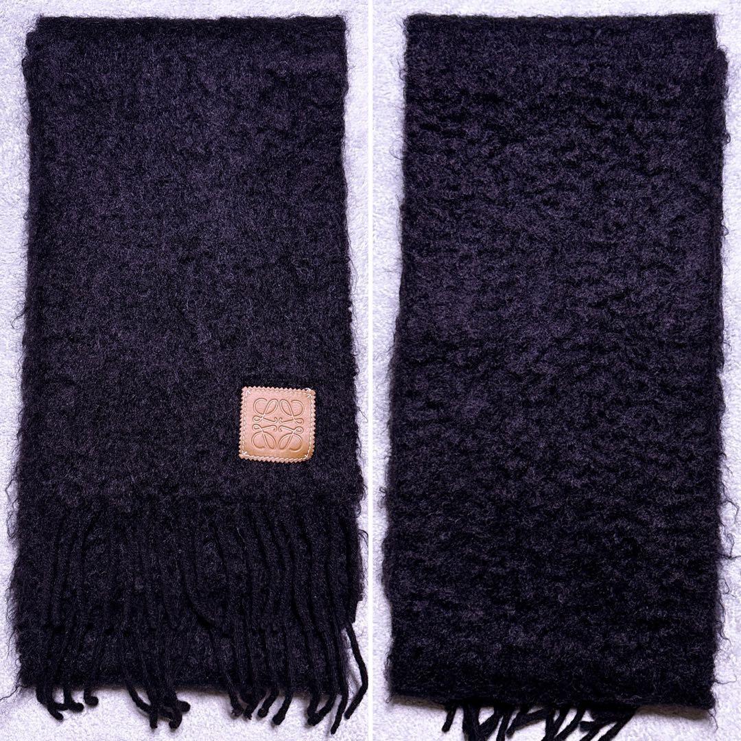 【未使用】LOEWE マフラー モヘア アナグラム フリンジ ブラック ロング