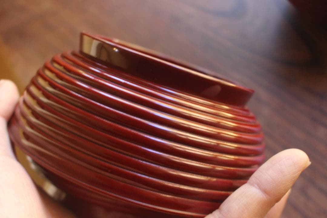 デッドストック！深みある糸目紅溜塗に極上稲穂福来雀蒔絵のお椀2点（検輪島塗雑煮椀