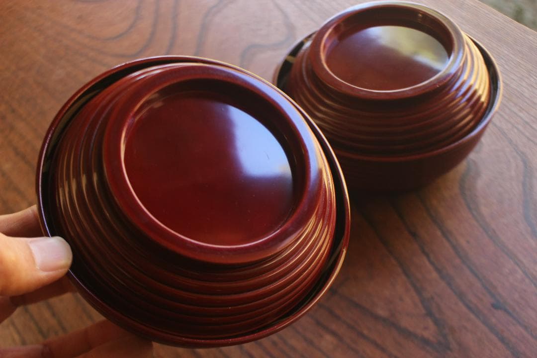 デッドストック！深みある糸目紅溜塗に極上稲穂福来雀蒔絵のお椀2点（検輪島塗雑煮椀