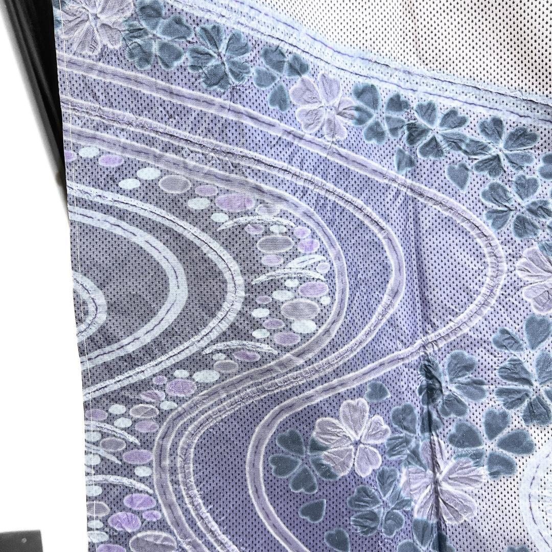 訪問着　白大島紬　藍染　絞り　流水　桜　水玉　着物　115b d ms