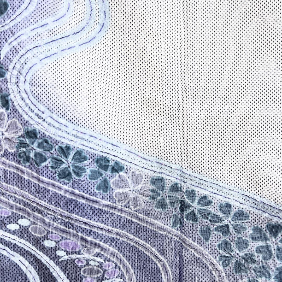訪問着　白大島紬　藍染　絞り　流水　桜　水玉　着物　115b d ms