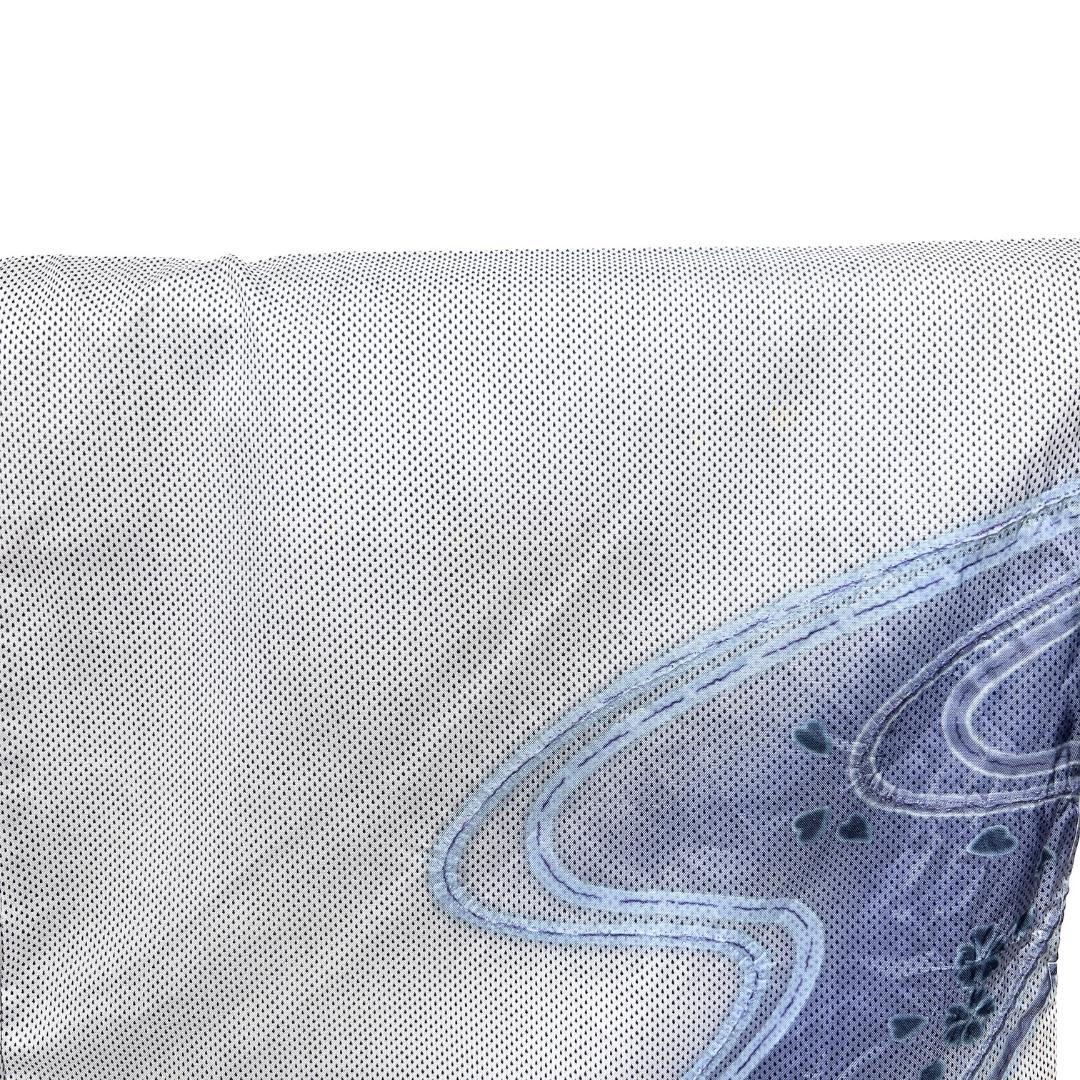 訪問着　白大島紬　藍染　絞り　流水　桜　水玉　着物　115b d ms