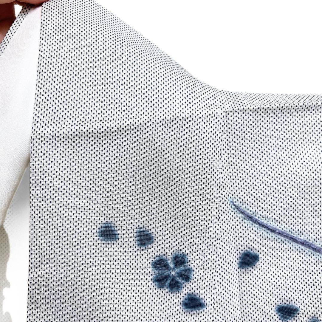 訪問着　白大島紬　藍染　絞り　流水　桜　水玉　着物　115b d ms