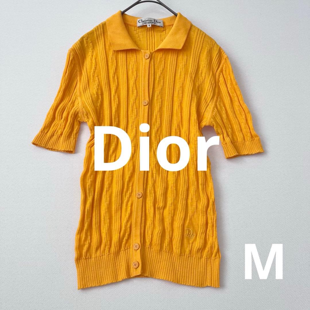 花Diorディオールサマーニット前開きシャツリブニット橙色