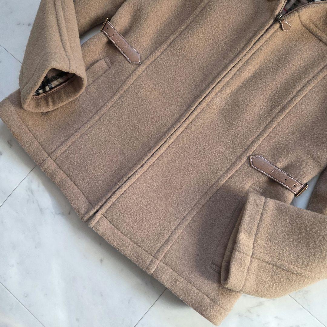 BURBERRYノバチェック　ホースロゴ刺繍　フーデットコート　レザー　ウール