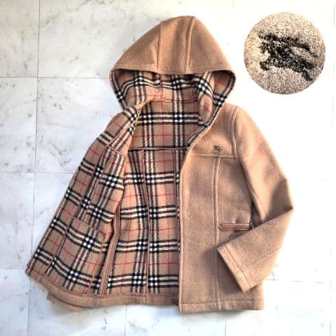 BURBERRYノバチェック　ホースロゴ刺繍　フーデットコート　レザー　ウール