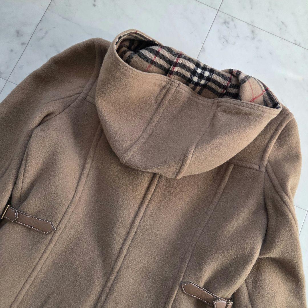 BURBERRYノバチェック　ホースロゴ刺繍　フーデットコート　レザー　ウール