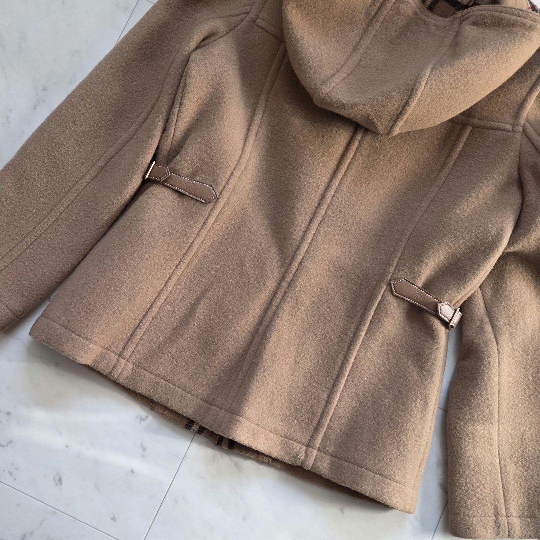 BURBERRYノバチェック　ホースロゴ刺繍　フーデットコート　レザー　ウール