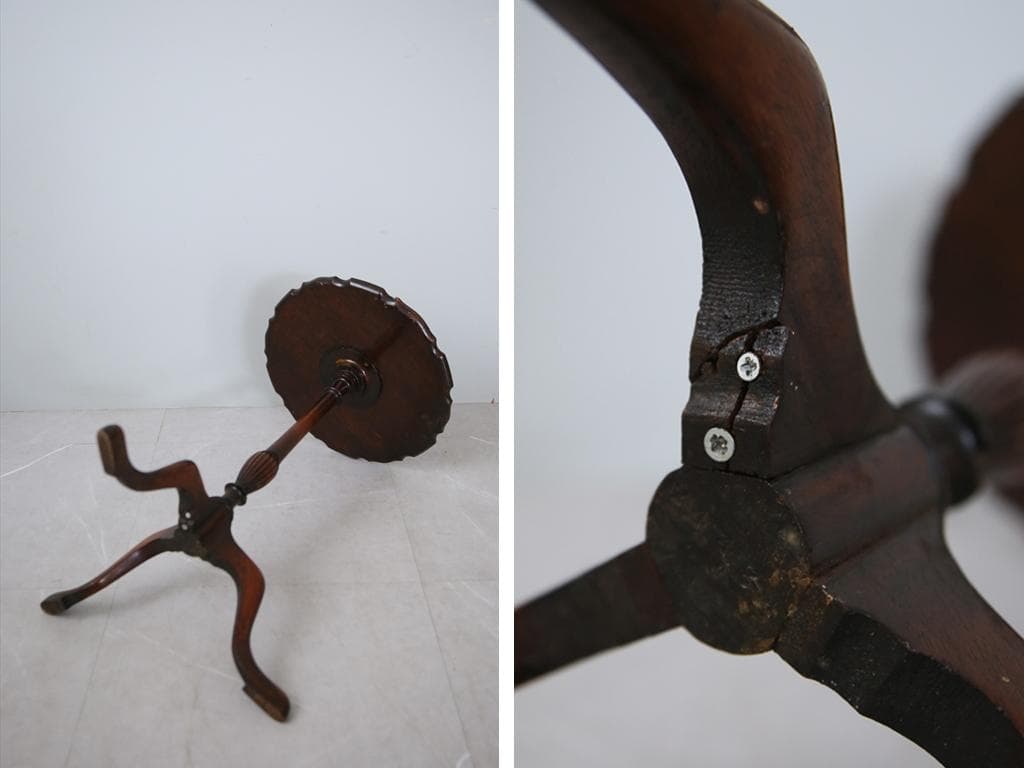 英国アンティーク木製ワインテーブル/サイドテーブル/丸机/飾り棚(89-102)