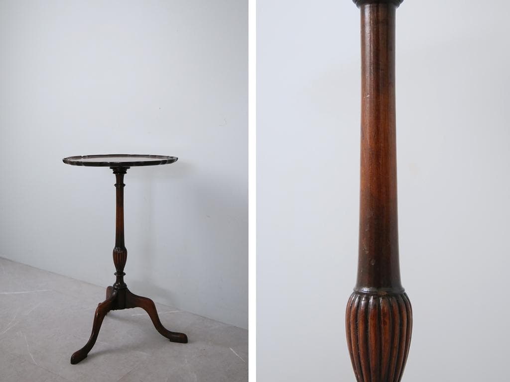英国アンティーク木製ワインテーブル/サイドテーブル/丸机/飾り棚(89-102)