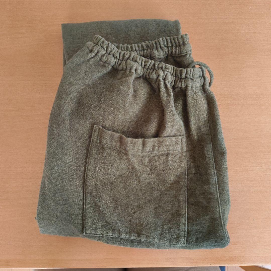 キナリノモール うなぎの寝床｜久留米 絣のもんペ 綿モール （無地）モスグリーン