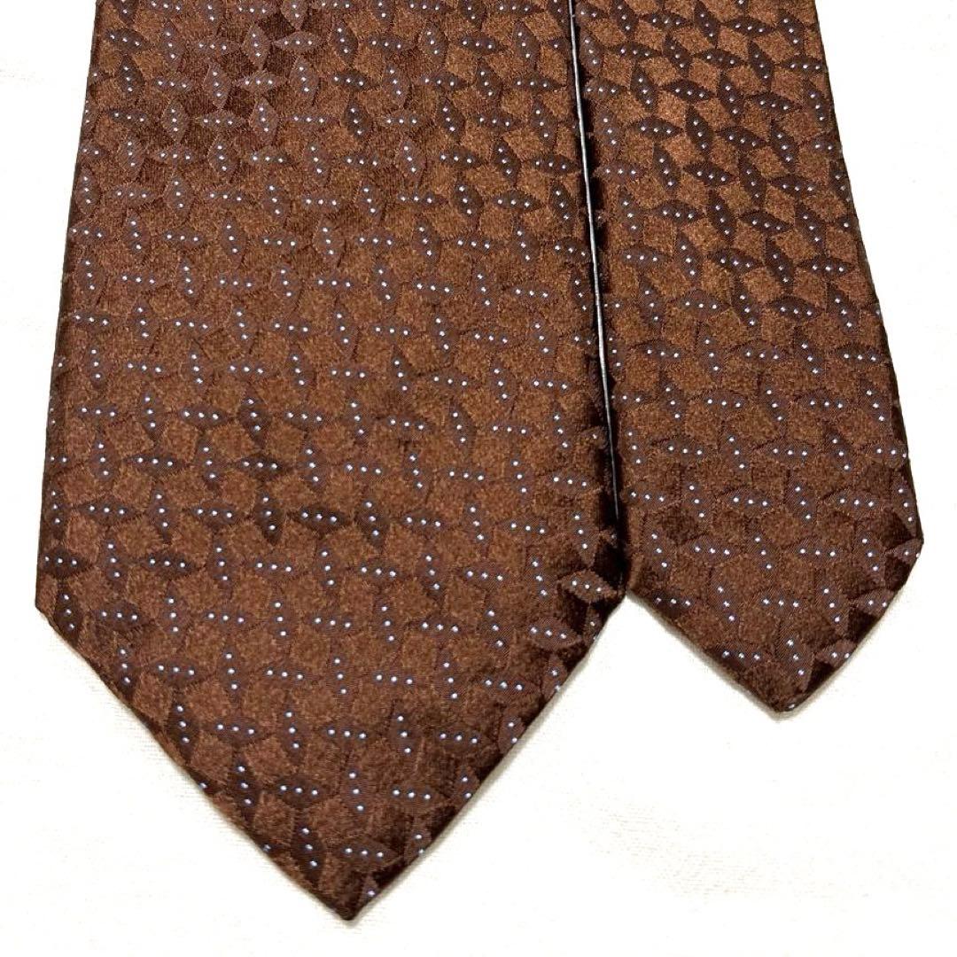 極美品　Brioni ブリオーニ　ネクタイ　ブラウン　ドット　光沢