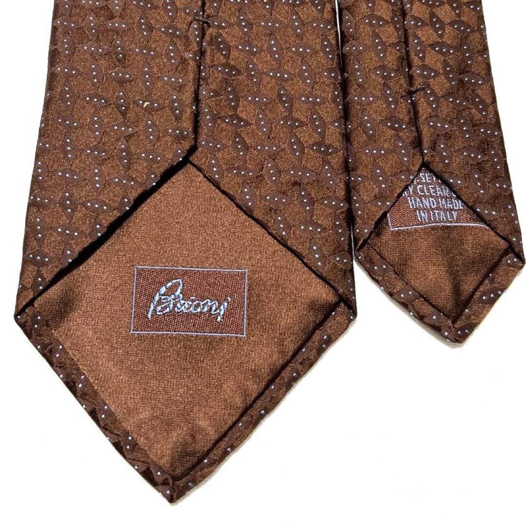 極美品　Brioni ブリオーニ　ネクタイ　ブラウン　ドット　光沢