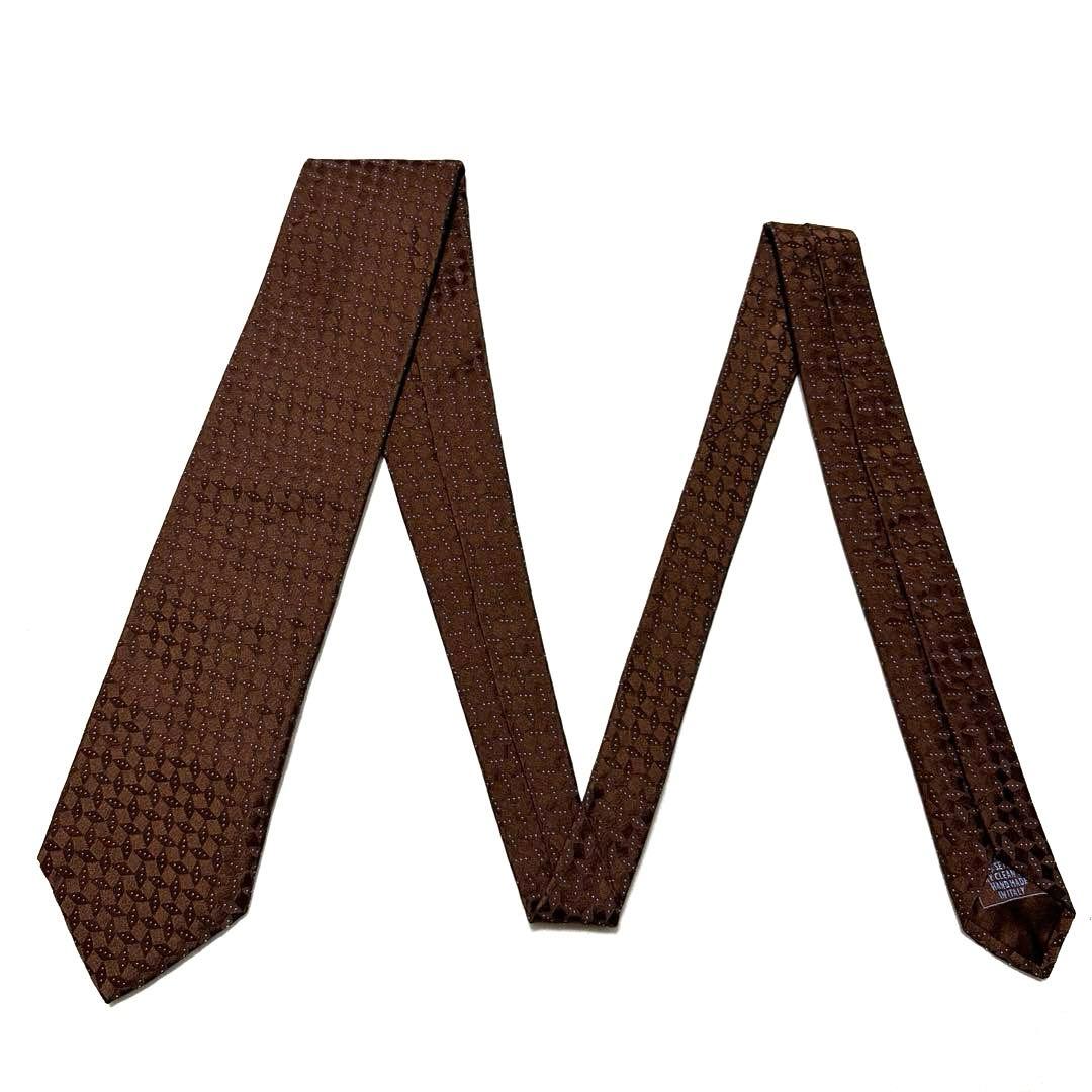 極美品　Brioni ブリオーニ　ネクタイ　ブラウン　ドット　光沢
