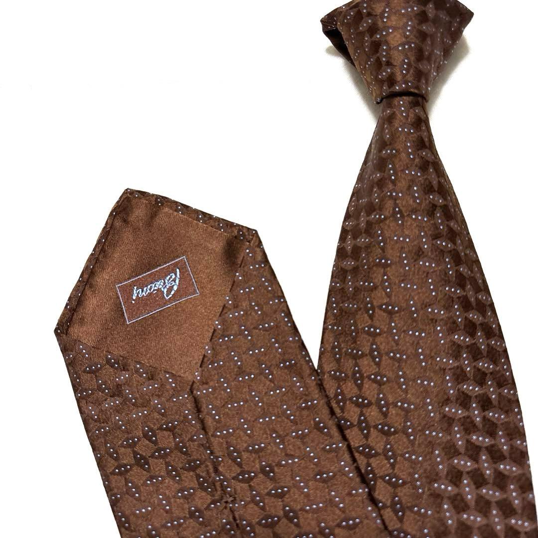 極美品　Brioni ブリオーニ　ネクタイ　ブラウン　ドット　光沢