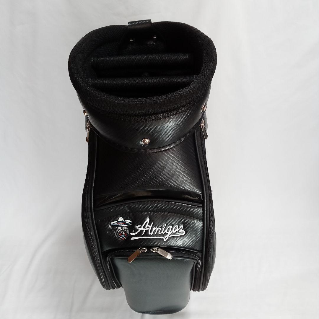 ブラック キャディバッグ テンガロンハット刺繍ロゴ付き 堅牢PU製