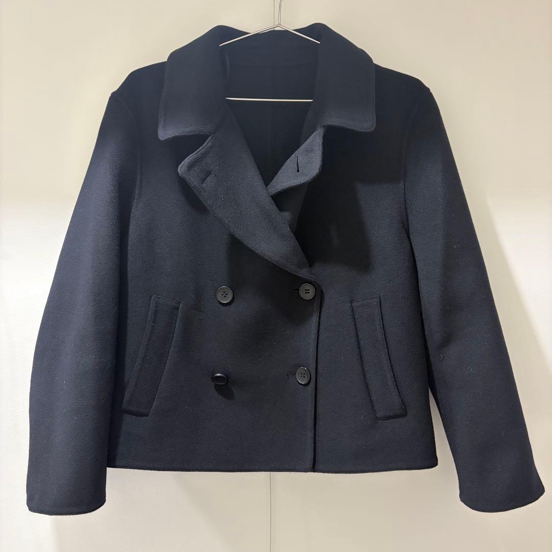 新品 ダブルフェイスショートコート リラックスフィット ネイビー Mサイズ