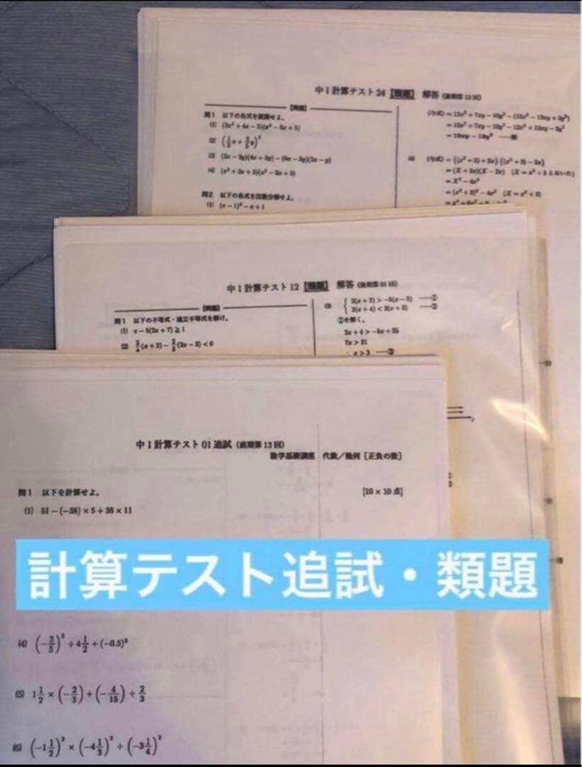 【フルセット　独学可】鉄緑会 中1 数学　基礎講座 通年セット　大容量プリント付