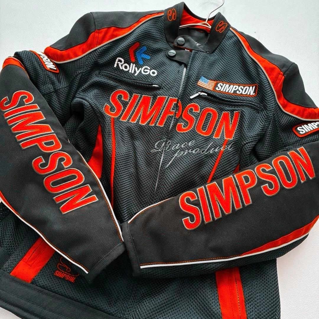 【なかむー】シンプソン メッシュ ライダースジャケット プロテクター 黒