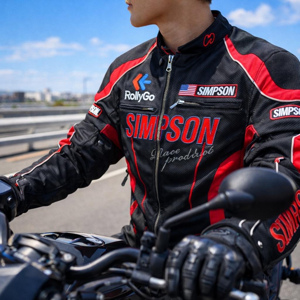 【なかむー】シンプソン メッシュ ライダースジャケット プロテクター 黒