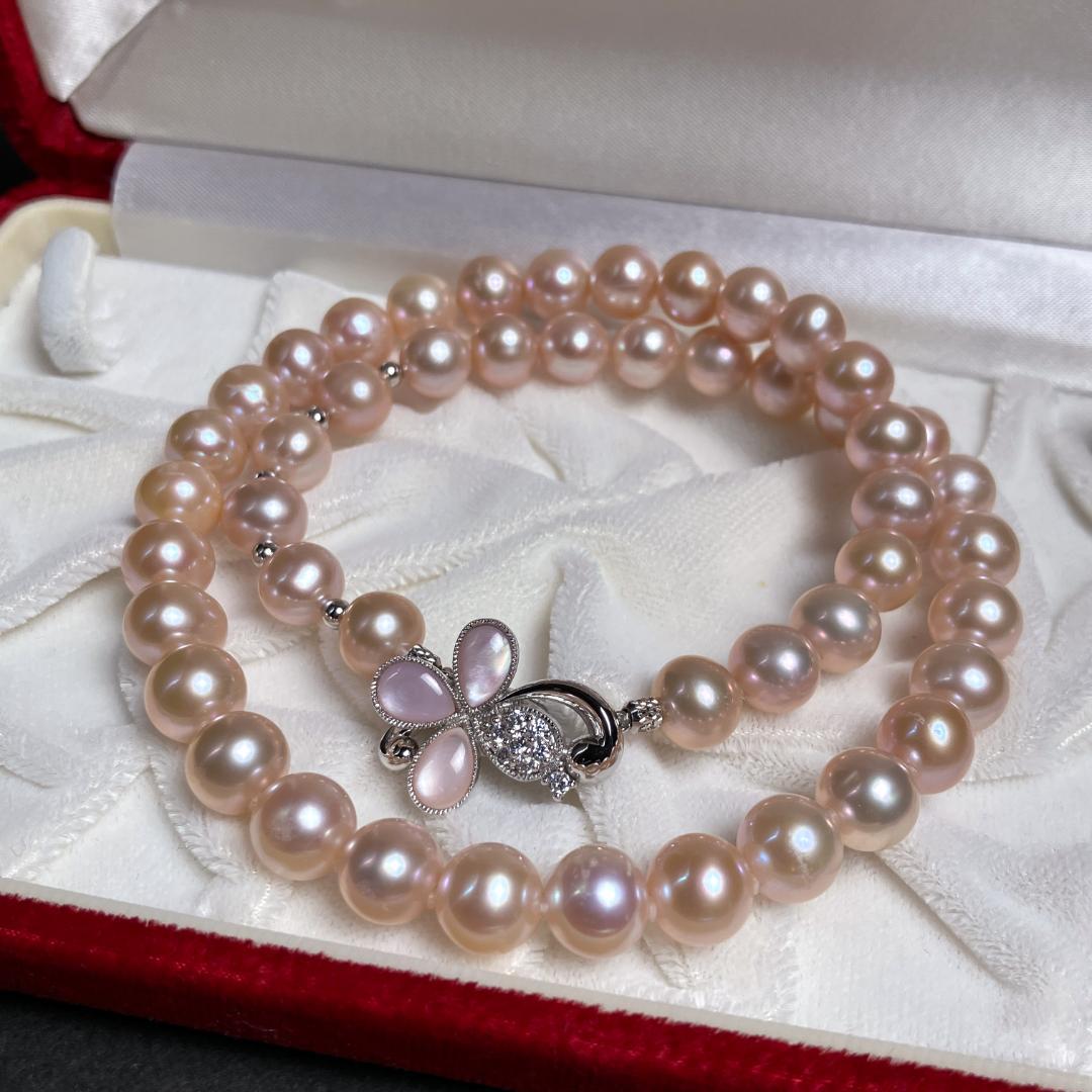 本真珠 パールネックレス 約8.3-9.5mm ピンクジュエリー