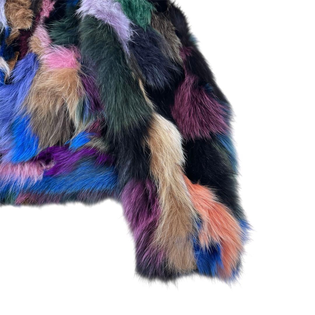マルチカラー 染め フォックス ファーコート リアルファー 本毛皮 着丈 56