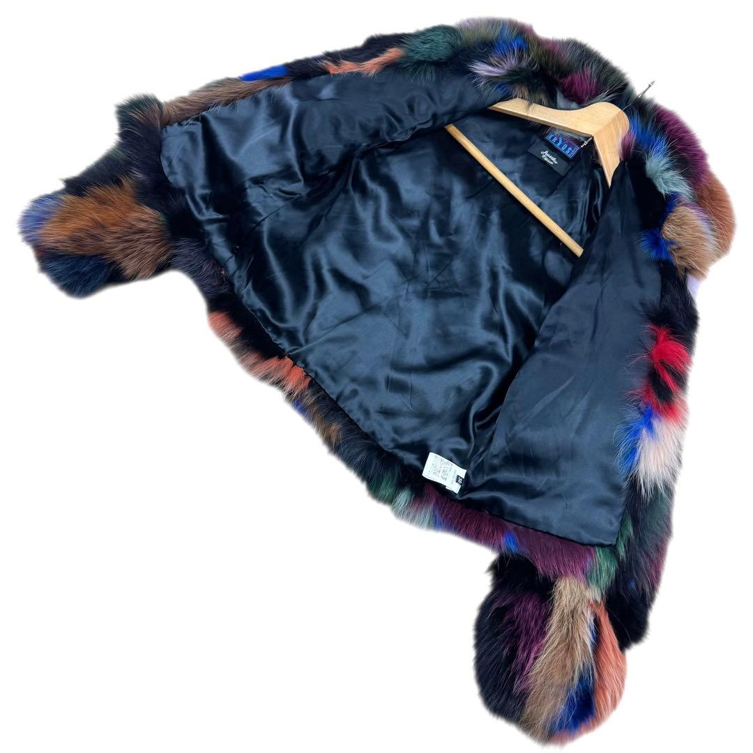 マルチカラー 染め フォックス ファーコート リアルファー 本毛皮 着丈 56