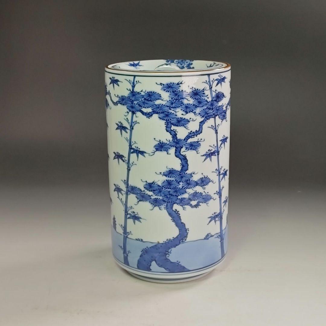 ウ293 水指『平安　龍岳造』『染付松竹梅　中置　水指　共箱』茶道具