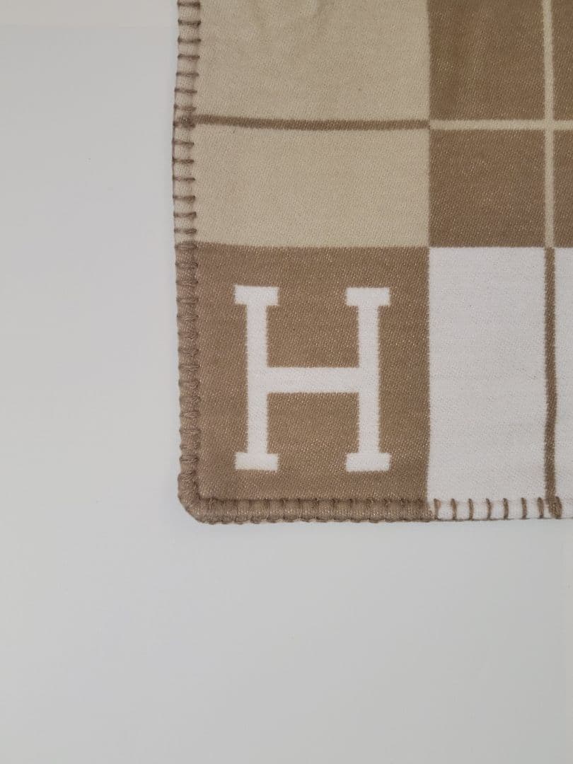 エルメス　クッションカバー　キャメル　45×45　チェック