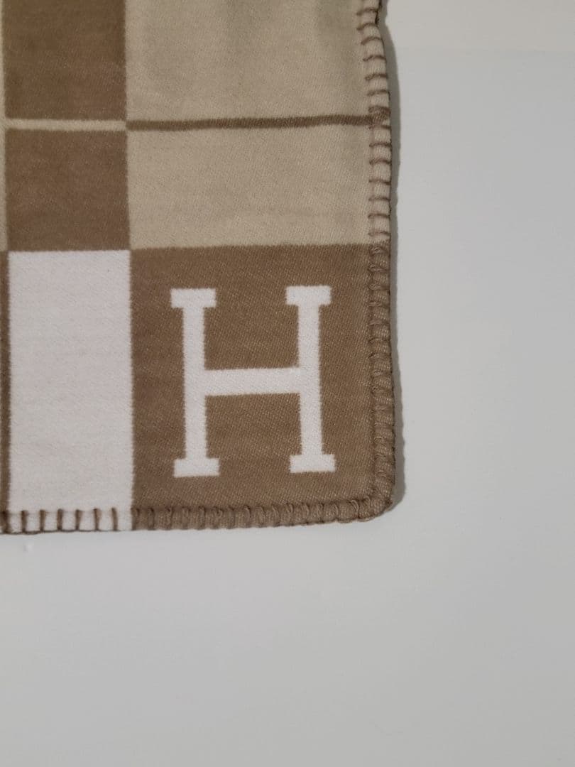 エルメス　クッションカバー　キャメル　45×45　チェック