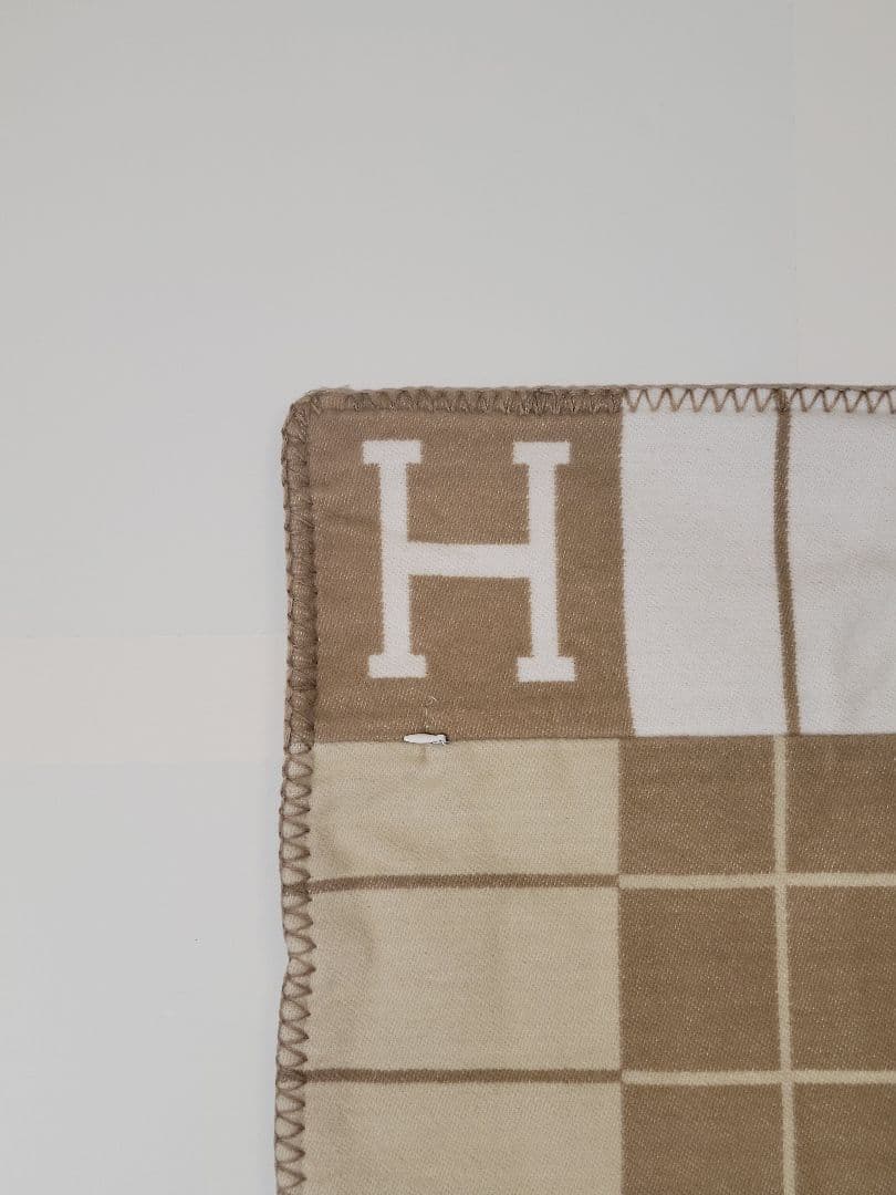 エルメス　クッションカバー　キャメル　45×45　チェック