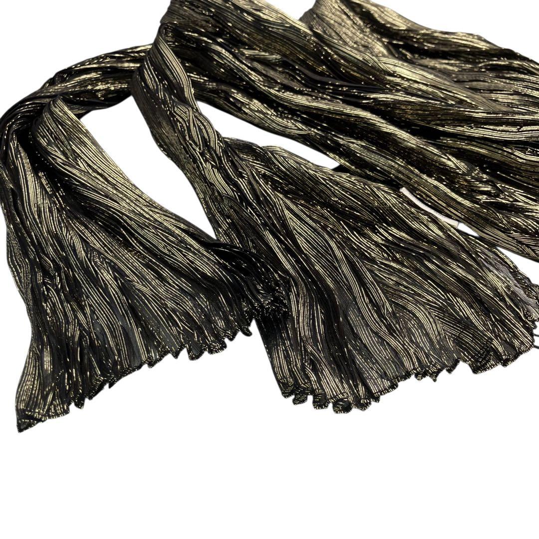新品 SAINT LAURENT プリーツ スカーフストール ブラック ゴールド