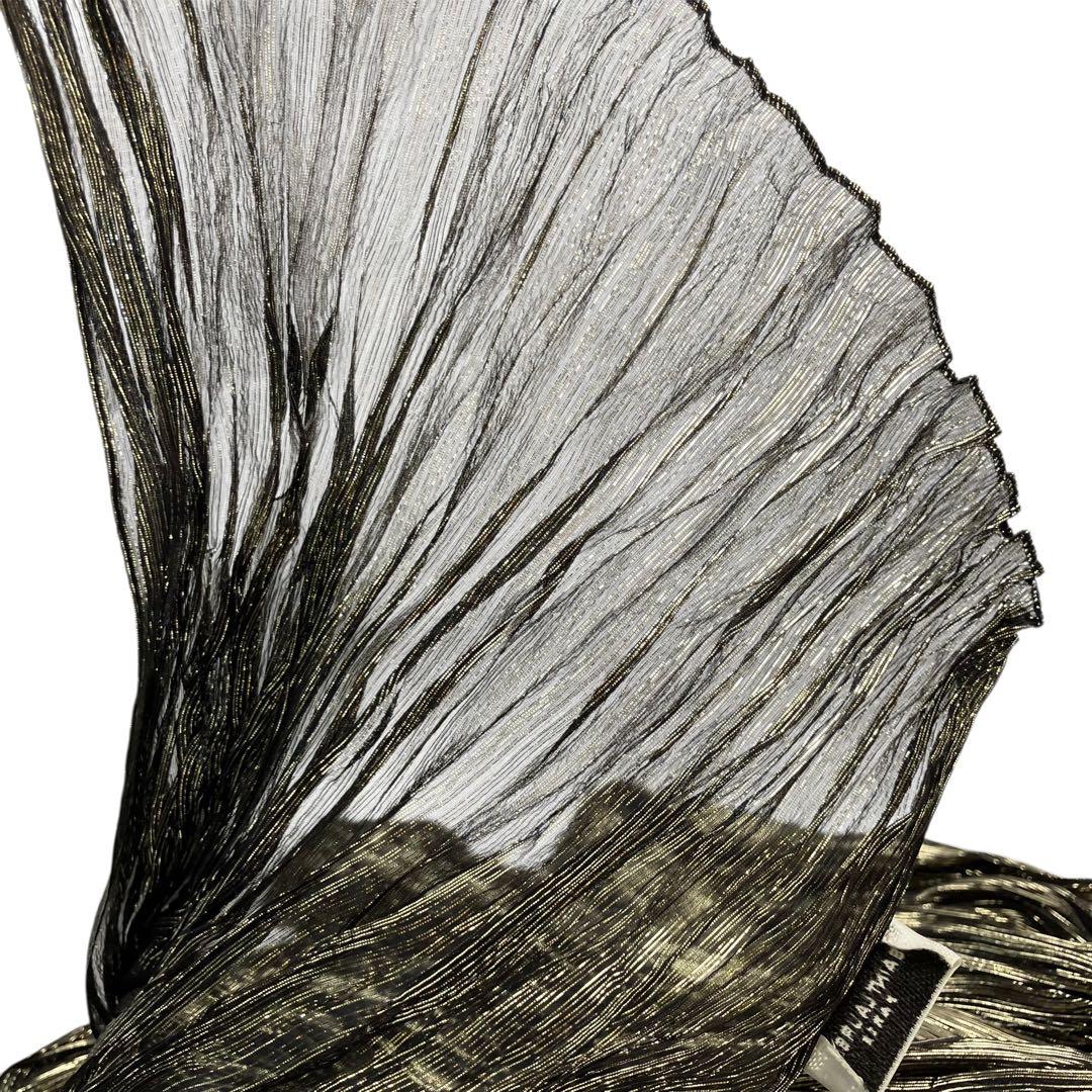 新品 SAINT LAURENT プリーツ スカーフストール ブラック ゴールド