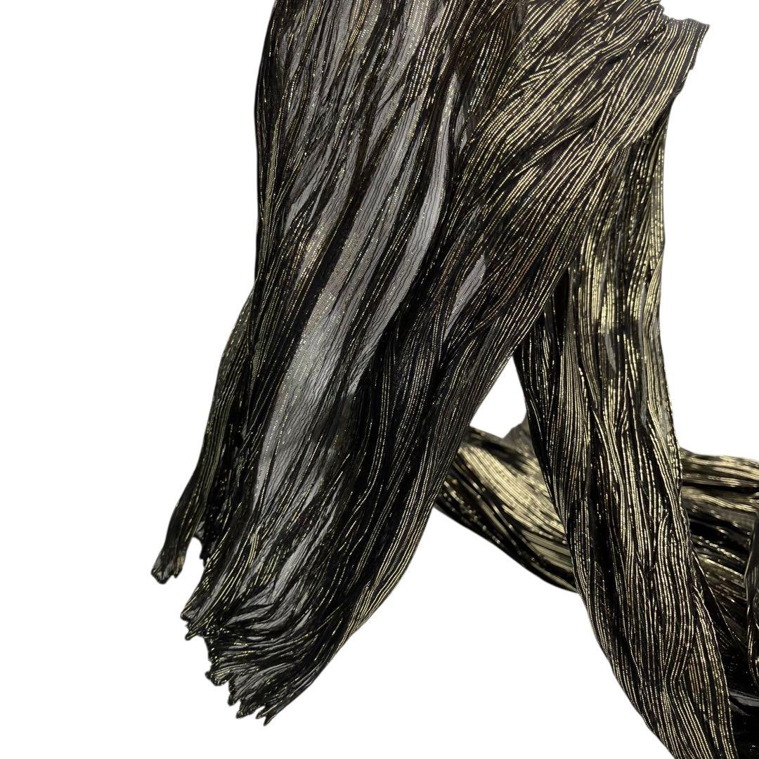 新品 SAINT LAURENT プリーツ スカーフストール ブラック ゴールド