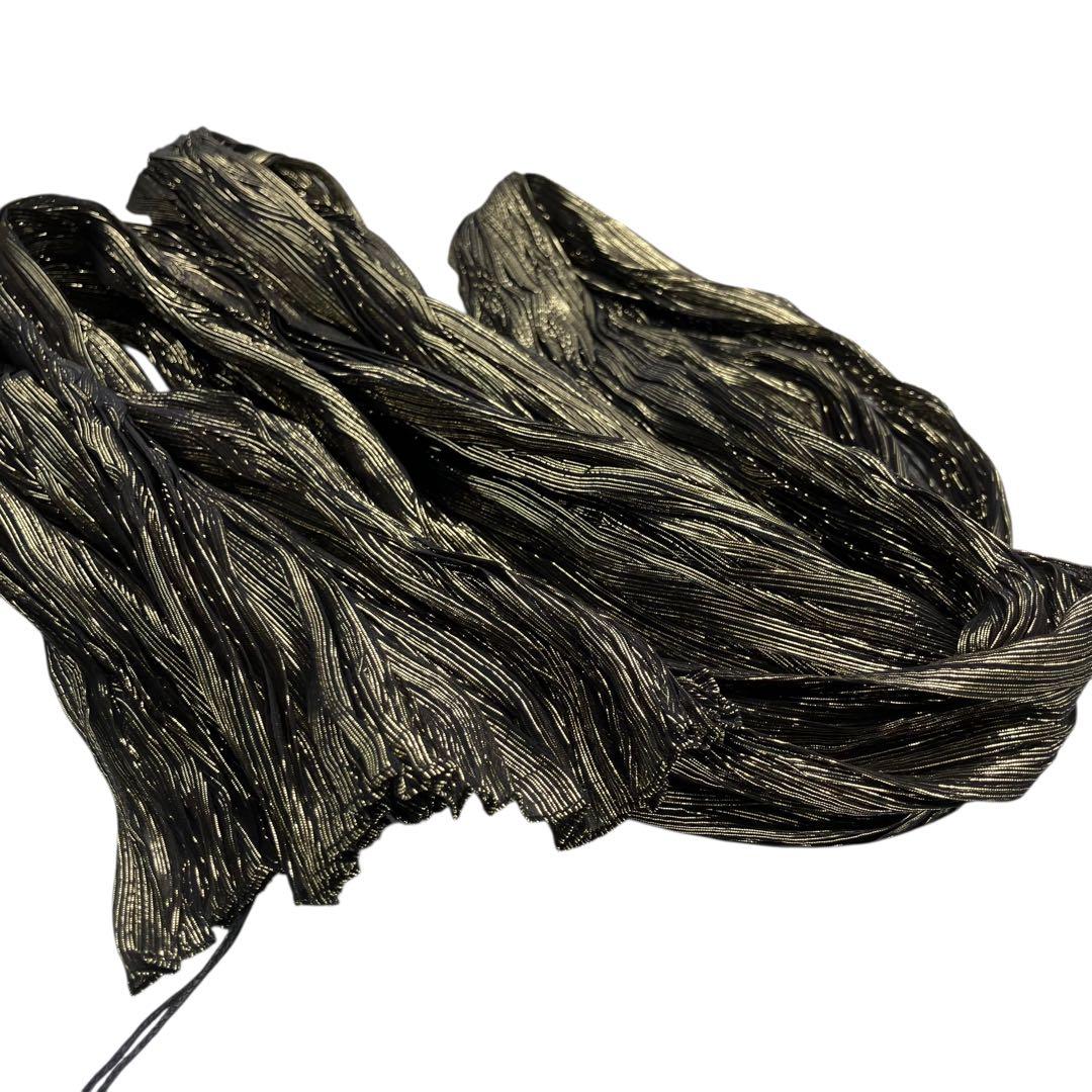 新品 SAINT LAURENT プリーツ スカーフストール ブラック ゴールド