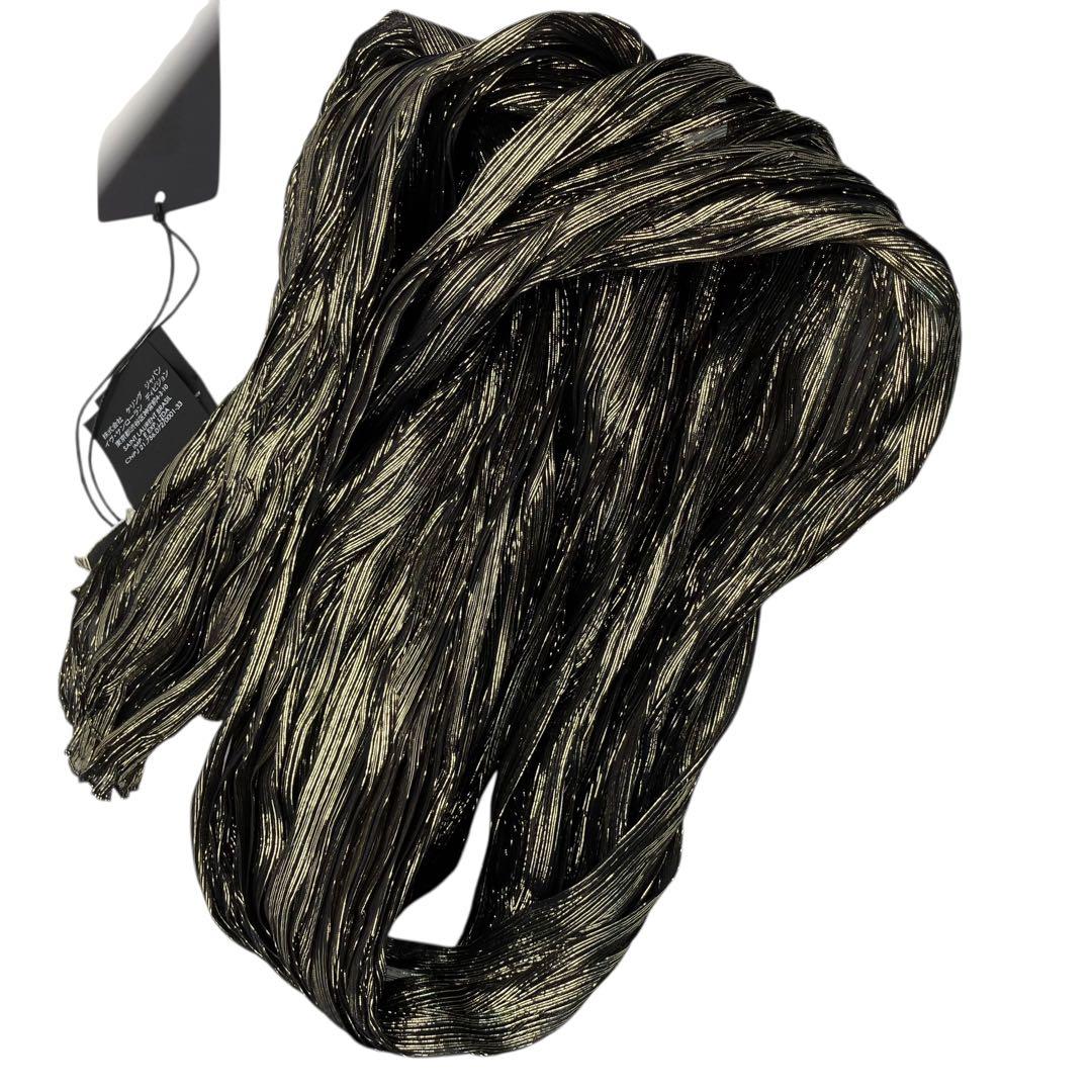 新品 SAINT LAURENT プリーツ スカーフストール ブラック ゴールド