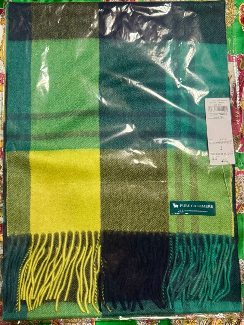23区カシミヤ100% グリーン(#360) チェック柄マフラー2025AW