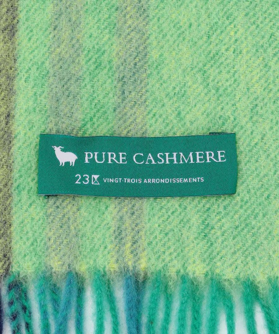 23区カシミヤ100% グリーン(#360) チェック柄マフラー2025AW