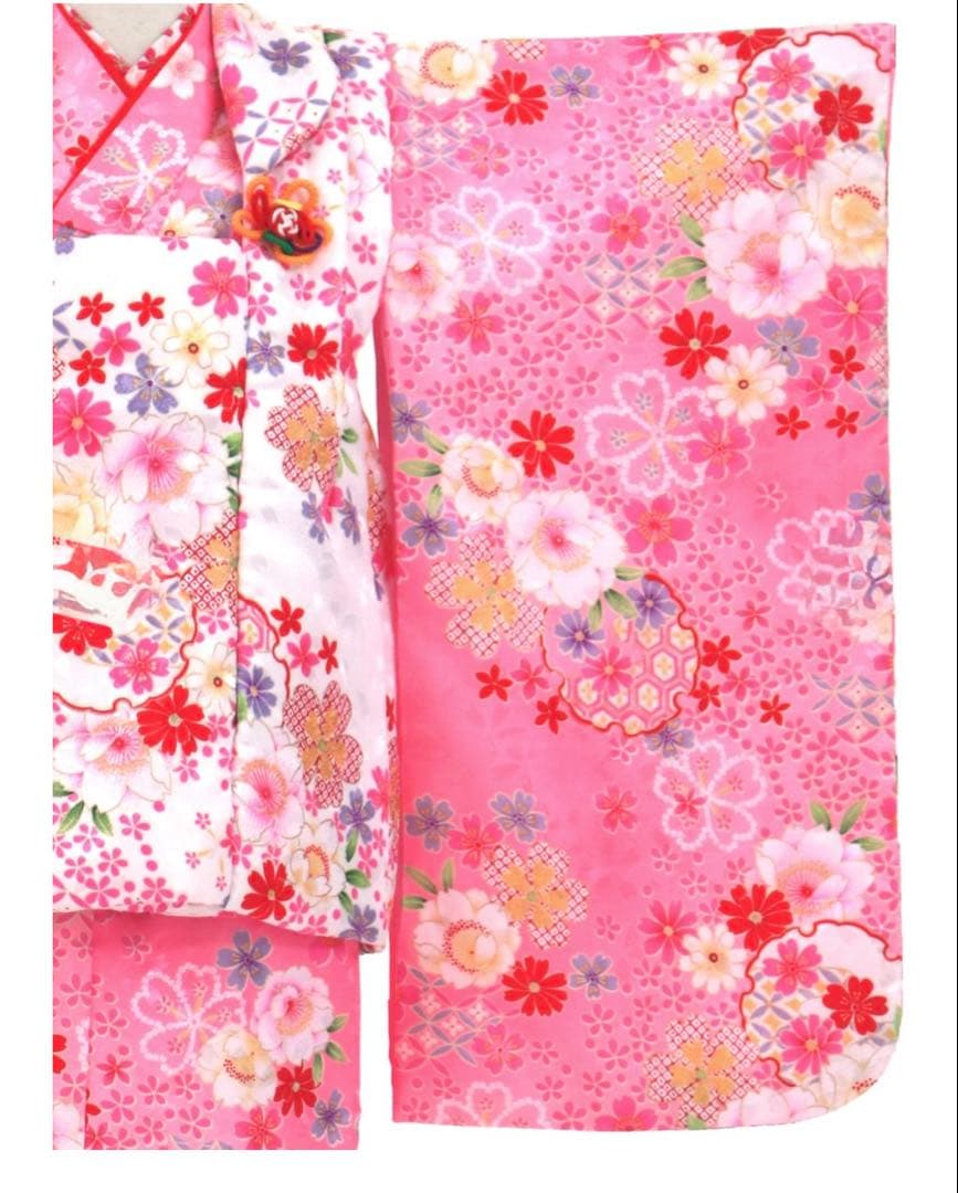 七五三 着物セット フルセット 白 ピンク 花柄 女の子 3歳 7点セット